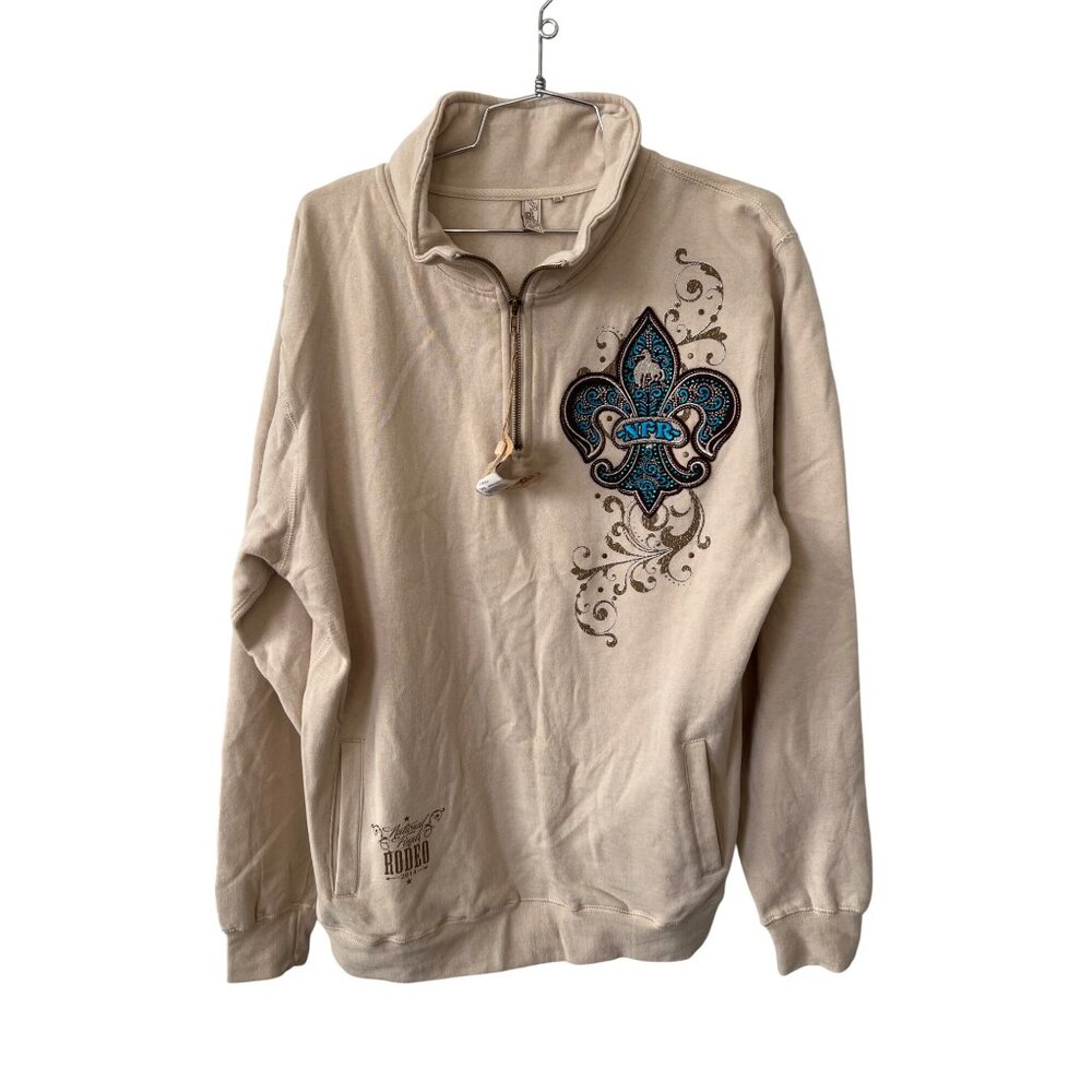 Pro Rodeo Gear Fleur De Lis Quarter Zip Pullover Sweatshirt Womens XXL Beige NEW
